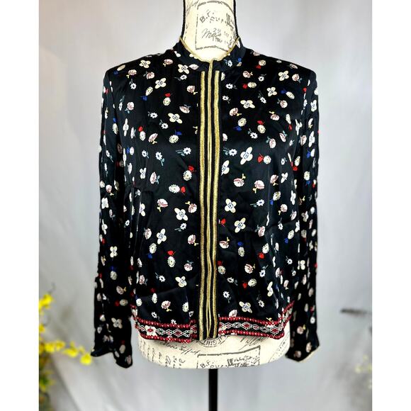Zadig & Voltaire Vendrix Floral-Print Open-Front Jacket 38 (M) Black Multi - Picture 6 of 16